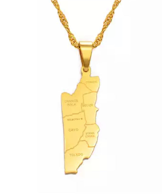 Belize's Map Gold/Silver stainless steel Jewelry necklace